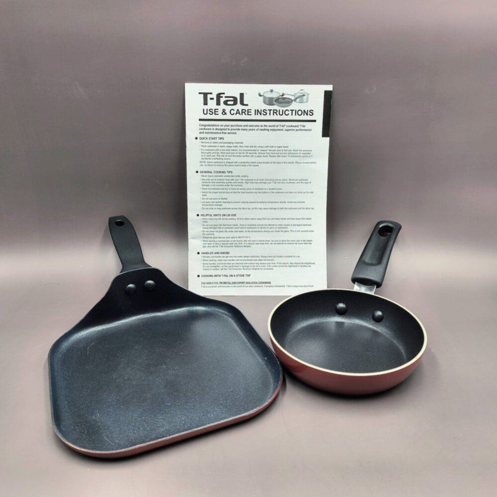 T-Fal RED Mini Cheese Griddle & One Egg Wonder Pan with Use Care Instructions